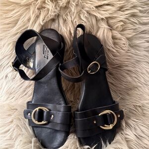 Sesto Meucci Black Sandals with Gold Accents